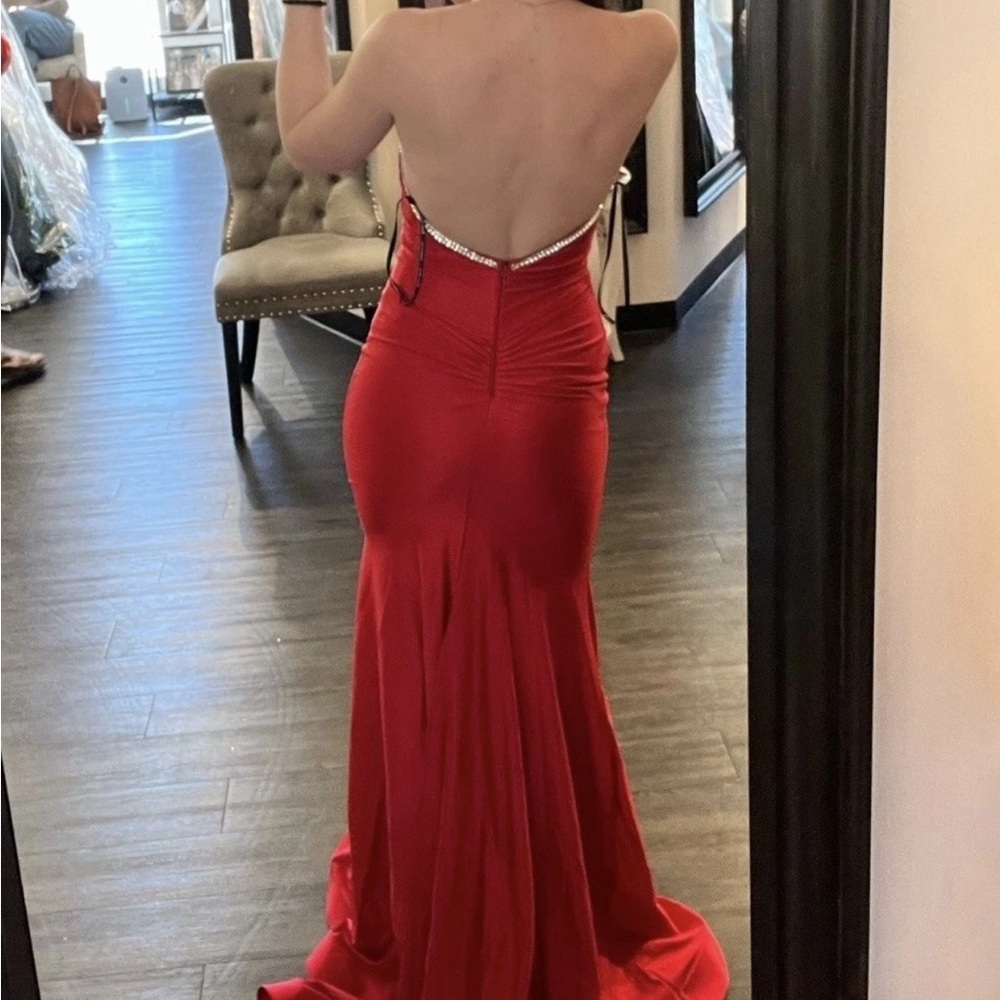 Elegant Floor Length Formal Evening Gown Prom Dress Red Size XS Rhinestones - Picture 12 of 13